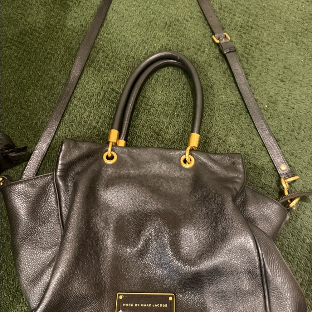 Marc Jacobs Pebbled Leather Double Handles Zipper Satchel Shoulder crossbody - Picture 6 of 17